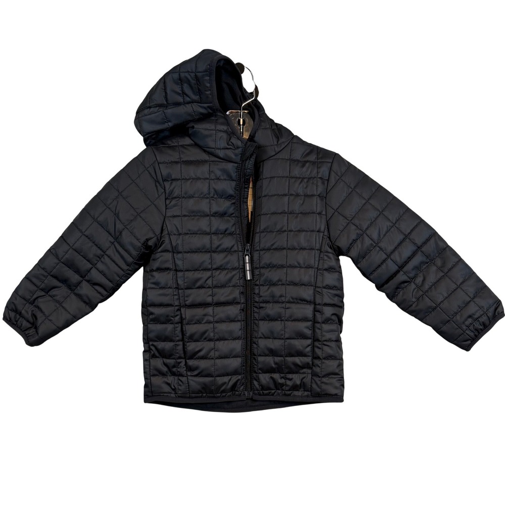 NWT Cat & Jack Black Quilted Puffer Jacket Hooded Fleece Lined Sz. 4/5 Warm Snow